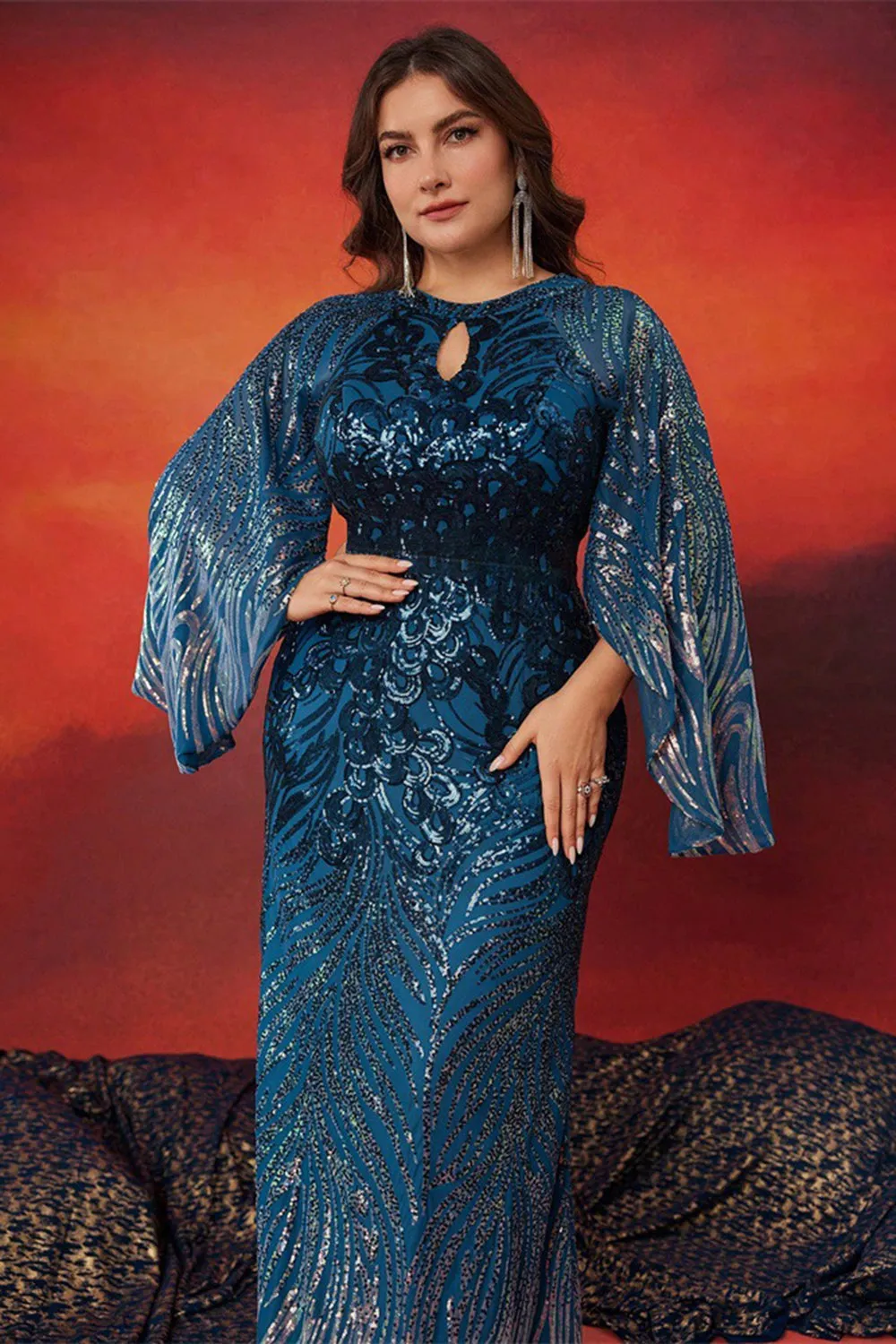 Sparkly Peacock Blue Mermaid Long Mother of the Bride Dress sold by Zapaka product image thumbnail 5
