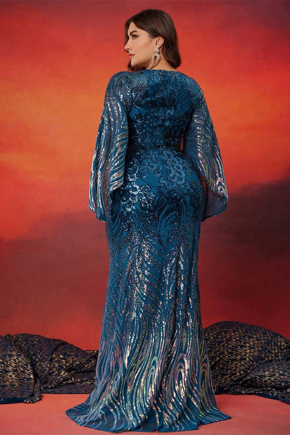 Sparkly Peacock Blue Mermaid Long Mother of the Bride Dress sold by Zapaka product image thumbnail 2