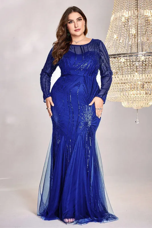 Sparkly Royal Blue Mermaid Long Mother of the Bride Dress sold by Zapaka