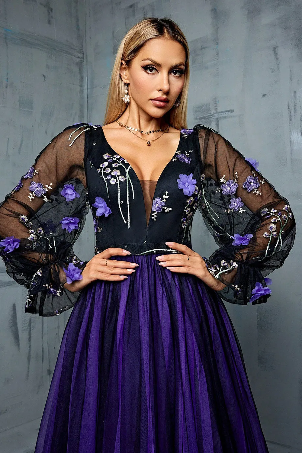 Floral Navy A Line Long Tulle Mother of the Bride Dress sold by Zapaka product image thumbnail 5