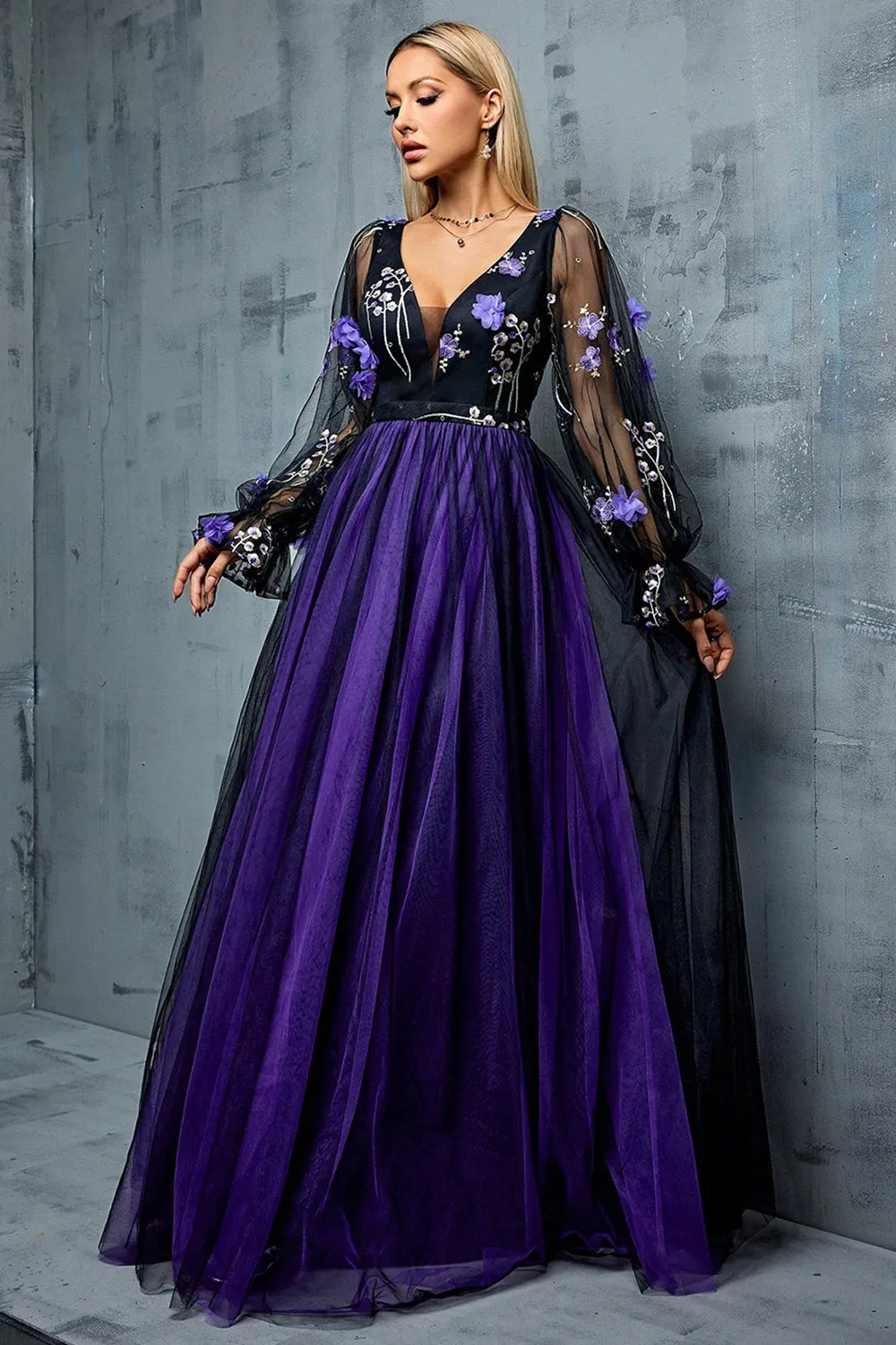 Floral Navy A Line Long Tulle Mother of the Bride Dress sold by Zapaka product image thumbnail 4