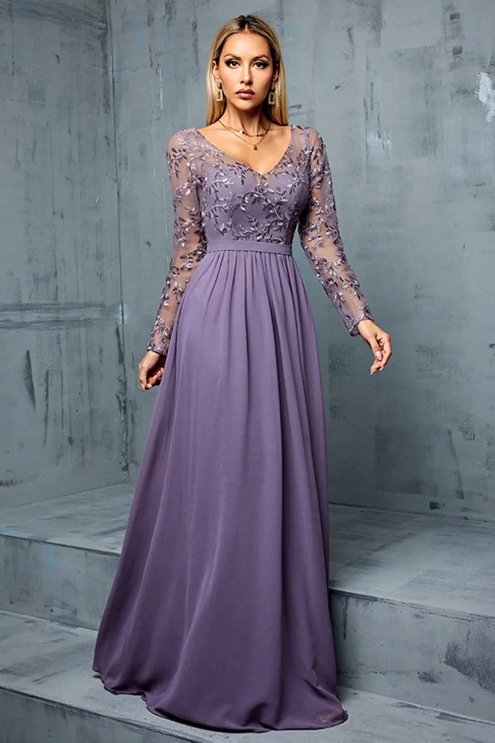 Purple Chiffon A Line Long Mother of the Bride Dress with Appliques sold by Zapaka product image thumbnail 5