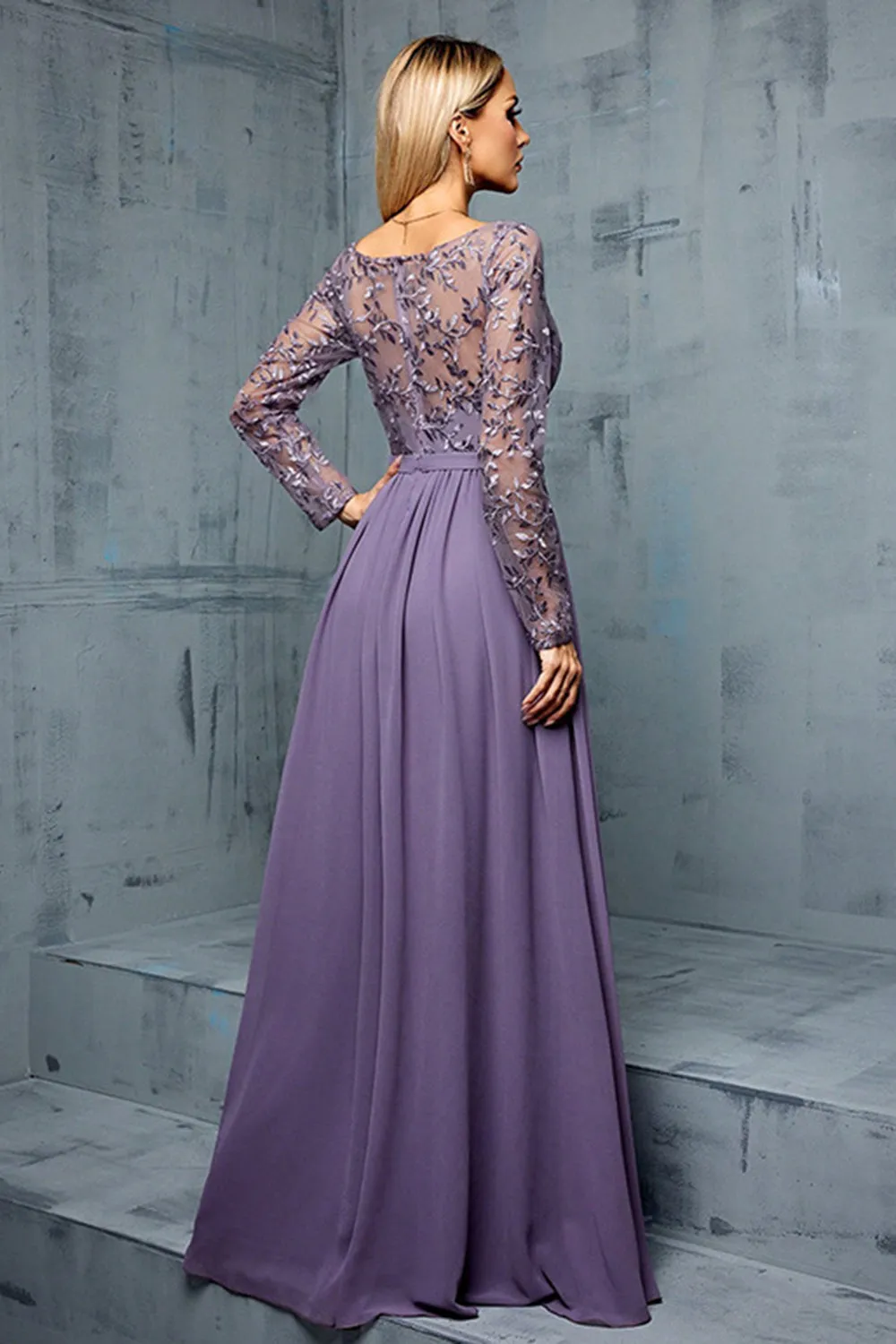 Purple Chiffon A Line Long Mother of the Bride Dress with Appliques sold by Zapaka product image thumbnail 2