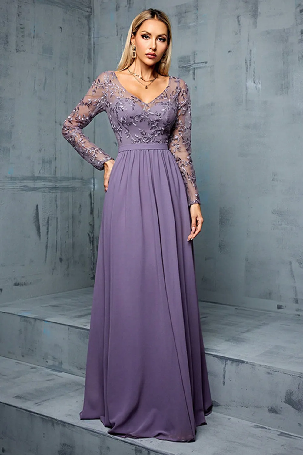 Purple Chiffon A Line Long Mother of the Bride Dress with Appliques sold by Zapaka product image thumbnail 3