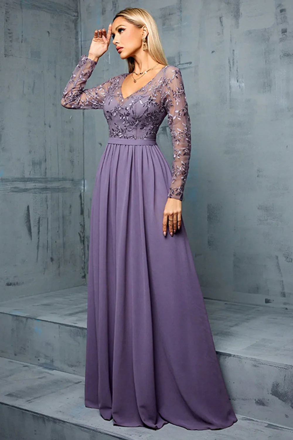 Purple Chiffon A Line Long Mother of the Bride Dress with Appliques sold by Zapaka product image thumbnail 4