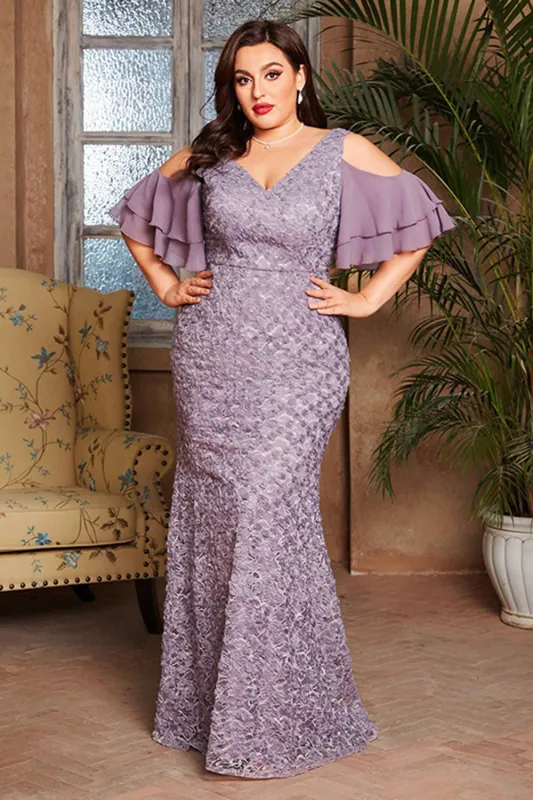 Purple A Line Long Mother of the Bride Dress with Ruffles sold by Zapaka