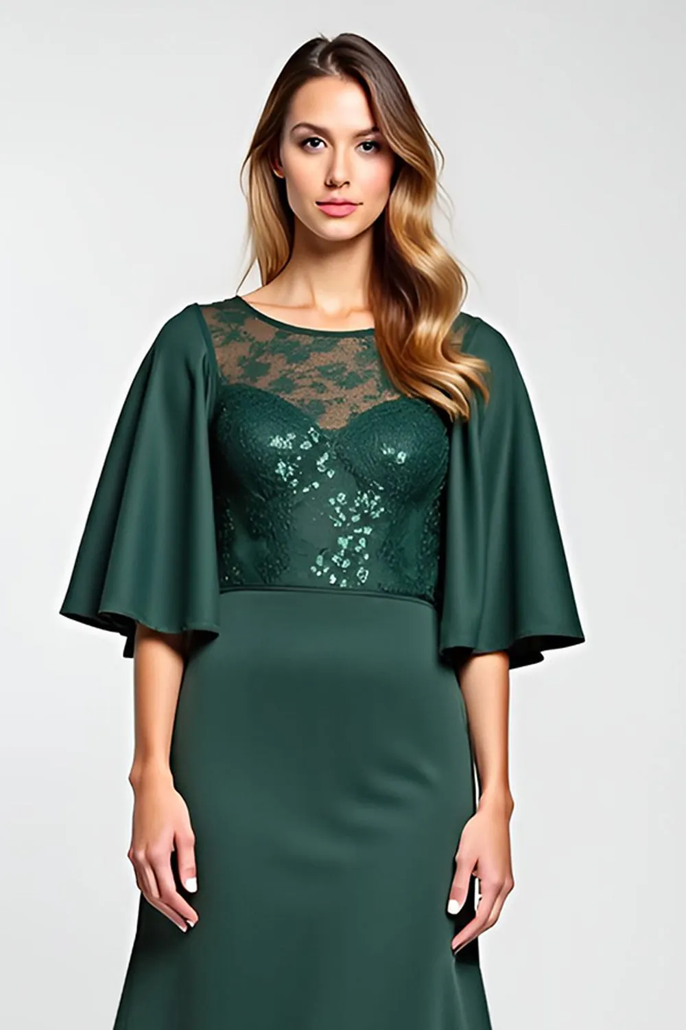Pine Lace Knee Length Mother of the Bride Dress with Half Sleeves sold by Zapaka product image thumbnail 3