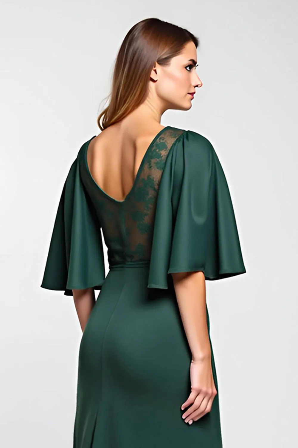 Pine Lace Knee Length Mother of the Bride Dress with Half Sleeves sold by Zapaka product image thumbnail 4