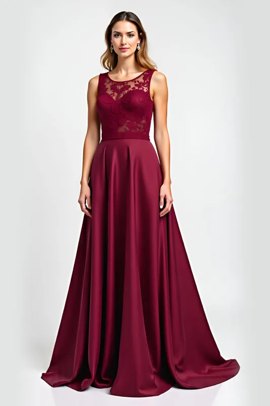 Burgundy A Line Lace Long Mother of the Bride Dress sold by Zapaka