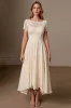 Apricot A Line Short Sleeve Tea Length Mother of the Bride Dress with Appliques sold by Zapaka