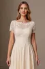 Apricot A Line Short Sleeve Tea Length Mother of the Bride Dress with Appliques sold by Zapaka