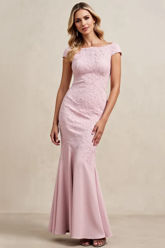 Candy Pink Mermaid Lace Applique Mother of the Bride Dress sold by Zapaka