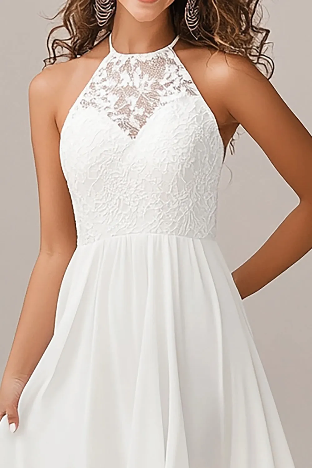 Halter A Line White Chiffon Wedding Dress with Lace sold by Zapaka product image thumbnail 2