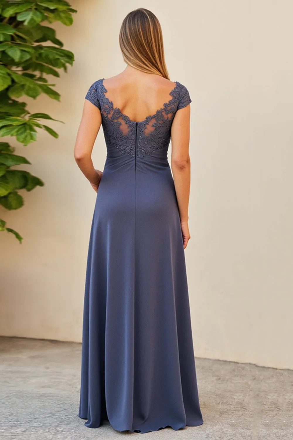 Twilight Ruched Lace Applique Mother of the Bride Dress with Slit sold by Zapaka product image thumbnail 2