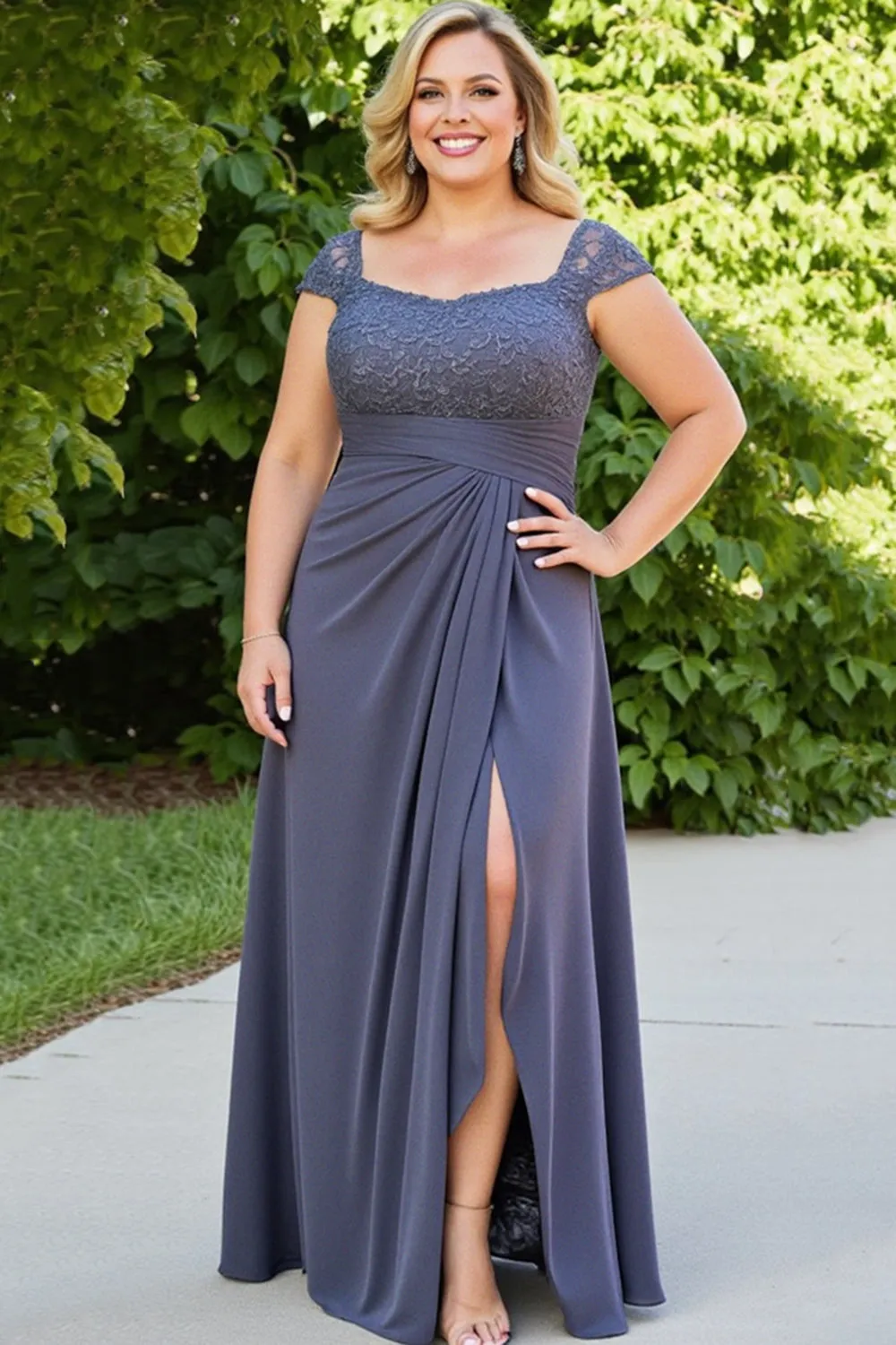 Ruched Chiffon Applique Steel Grey Mother of the Bride Dress with Slit sold by Zapaka product image thumbnail 3
