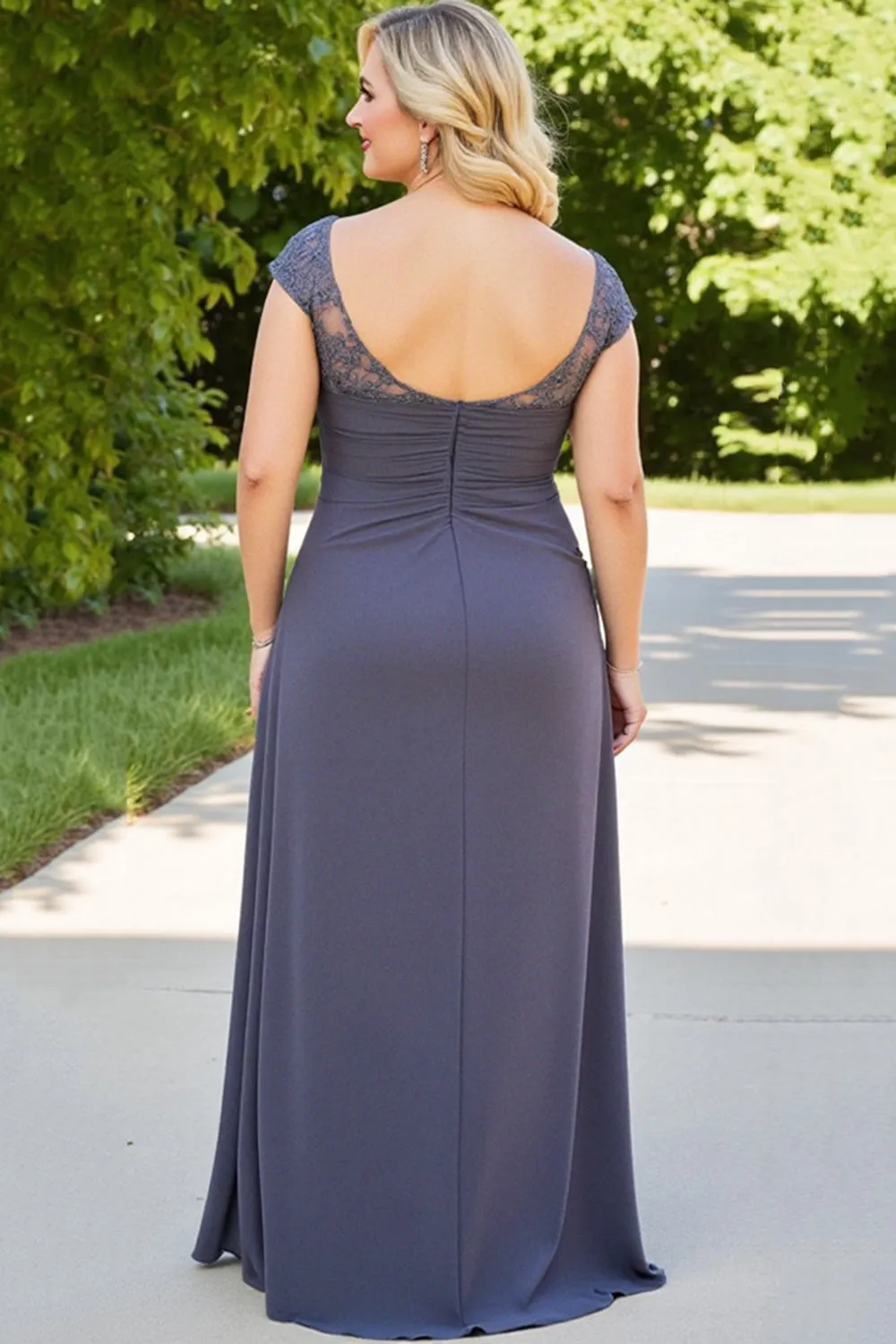 Ruched Chiffon Applique Steel Grey Mother of the Bride Dress with Slit sold by Zapaka product image thumbnail 2