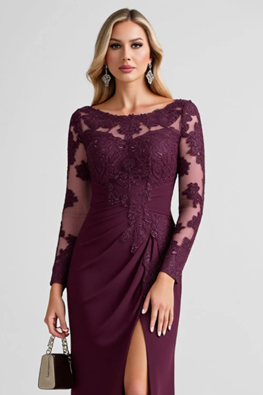 Grape Lace Applique Sheath Mother of the Bride Dress with Slit sold by Zapaka product image thumbnail 4