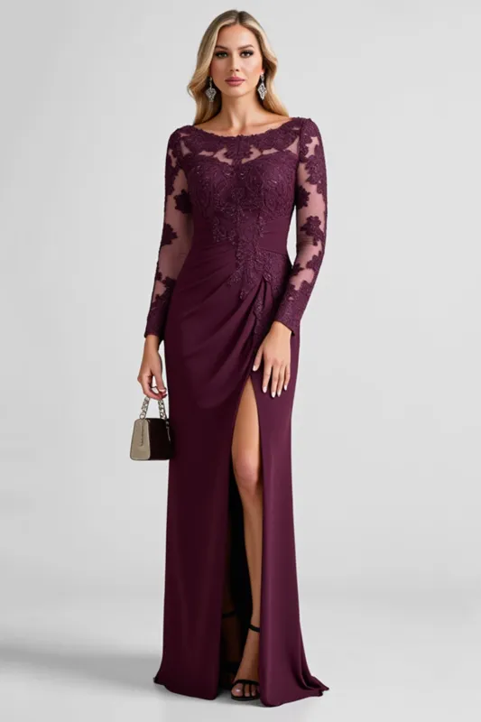 Grape Lace Applique Sheath Mother of the Bride Dress with Slit sold by Zapaka