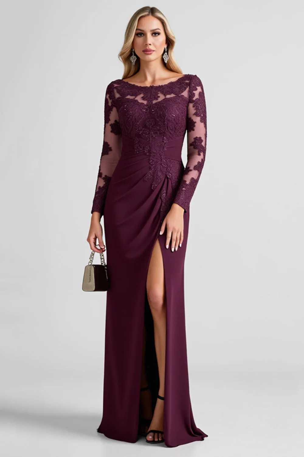 Grape Lace Applique Sheath Mother of the Bride Dress with Slit sold by Zapaka