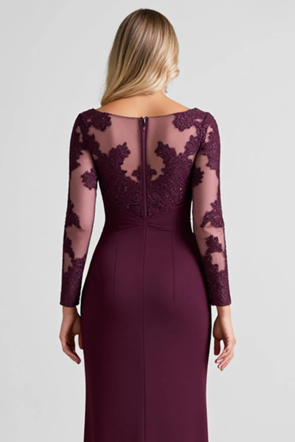 Grape Lace Applique Sheath Mother of the Bride Dress with Slit sold by Zapaka product image thumbnail 5