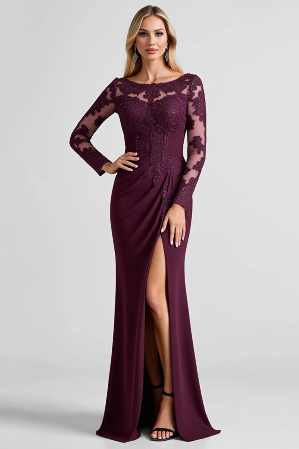 Grape Lace Applique Sheath Mother of the Bride Dress with Slit sold by Zapaka product image thumbnail 3