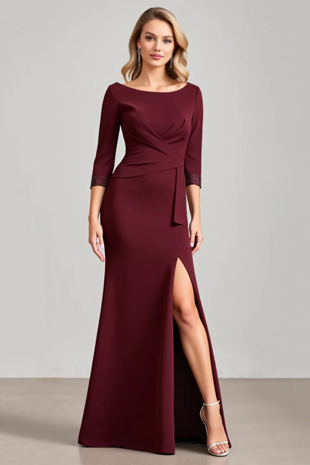 Burgundy Mermaid Mother of the Bride Dress with Slit sold by Zapaka