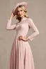 High Neck Long Sleeve Candy Pink Mother of the Bride Dress with Appliques sold by Zapaka