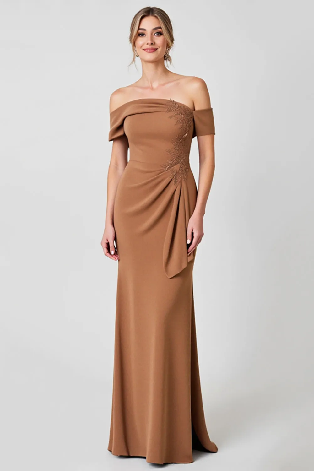 Brown Off the Shoulder Mermaid Long Mother of the Bride Dress with Ruffles sold by Zapaka product image thumbnail 3