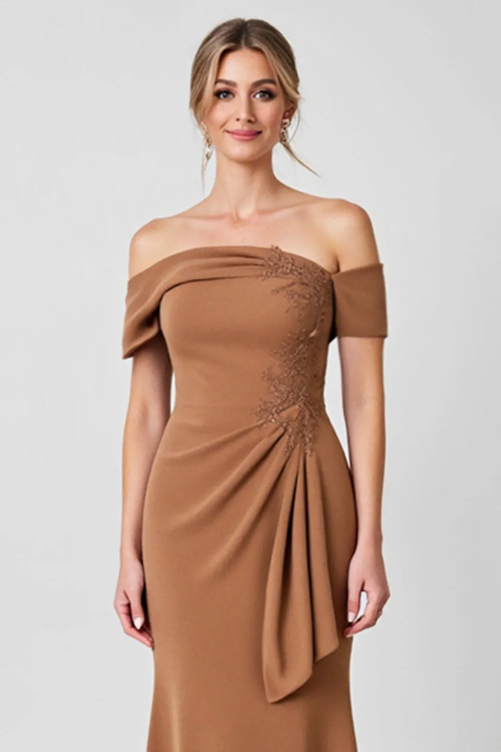 Brown Off the Shoulder Mermaid Long Mother of the Bride Dress with Ruffles sold by Zapaka product image thumbnail 4