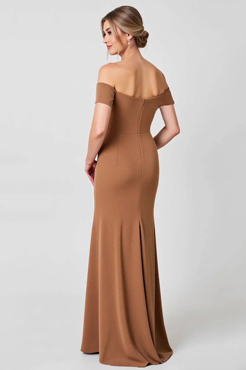 Brown Off the Shoulder Mermaid Long Mother of the Bride Dress with Ruffles sold by Zapaka product image thumbnail 2