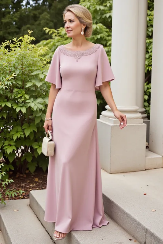 Dusty Rose Sheath Satin Long Mother of the Bride Dress sold by Zapaka