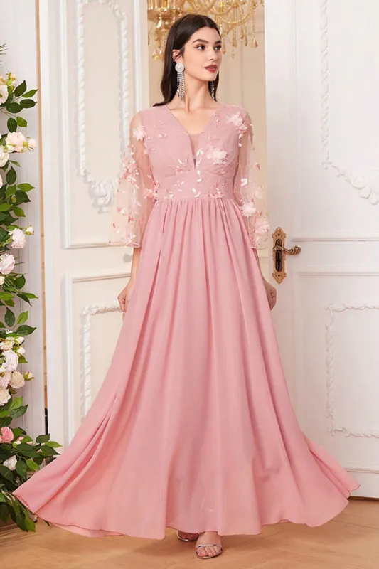 Blush Pink A Line Long Mother Of The Bride Dress With Flowers sold by Zapaka