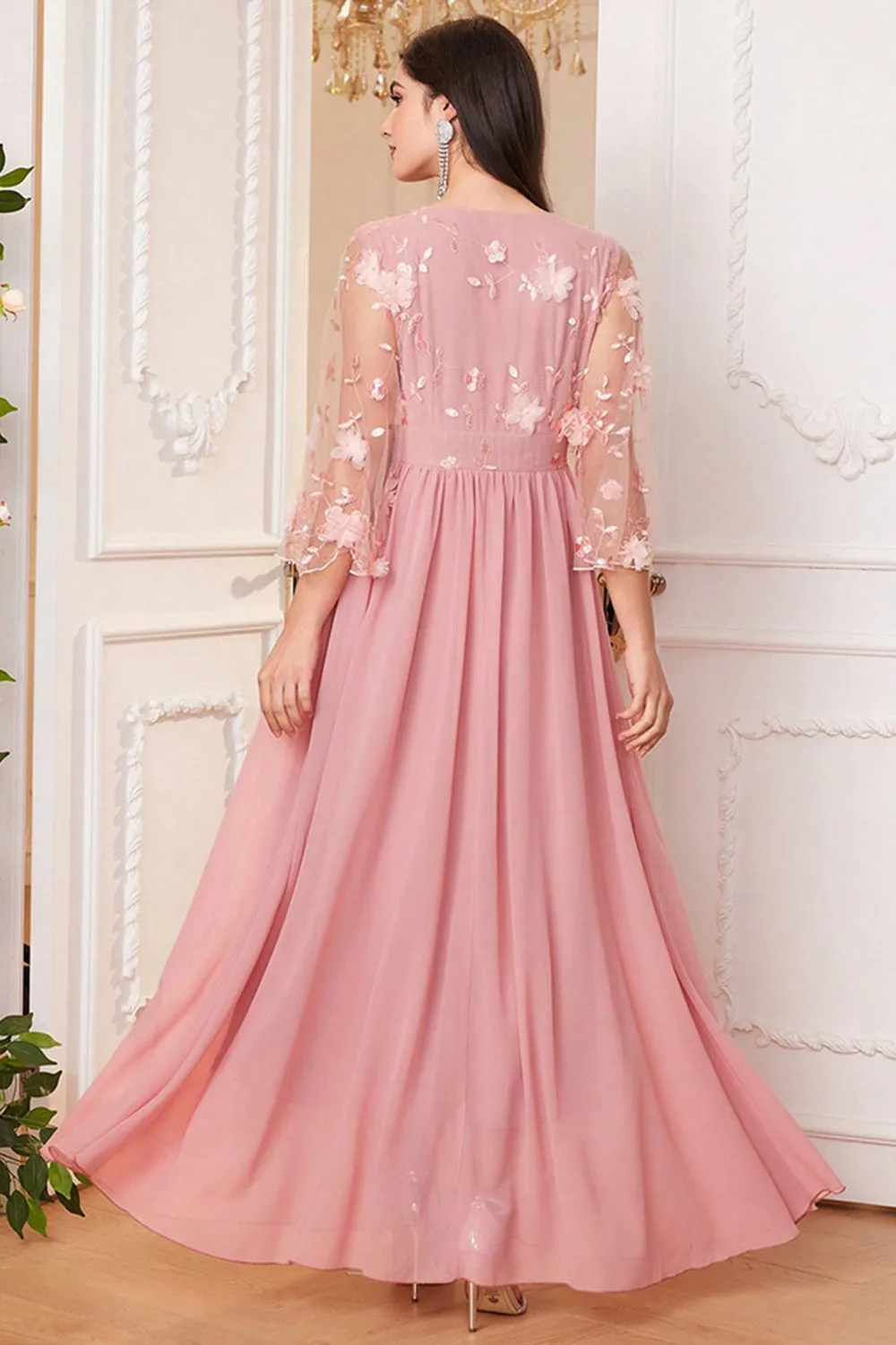 Blush Pink A Line Long Mother Of The Bride Dress With Flowers sold by Zapaka product image thumbnail 2