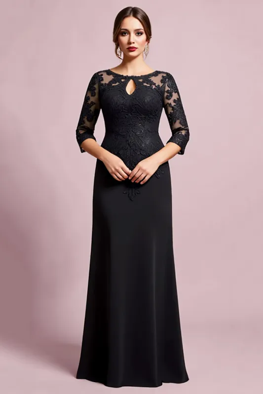 Black Sheath Satin Long Mother of the Bride Dress with Lace sold by Zapaka