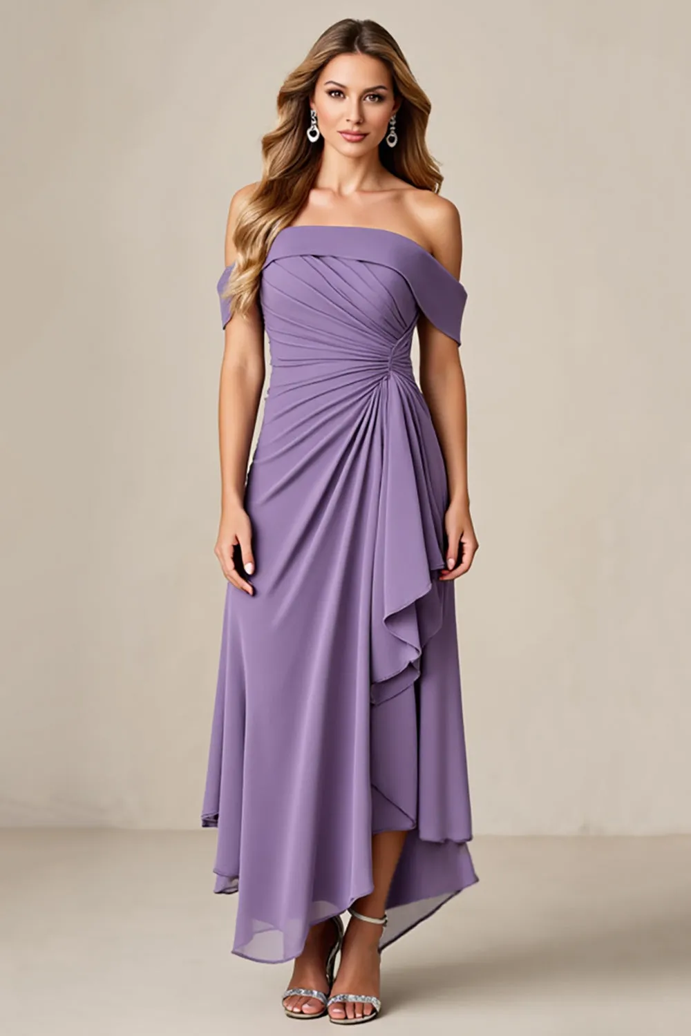 Tahiti A Line Ruched Ankle Length Mother of the Bride Dress with Ruffles sold by Zapaka