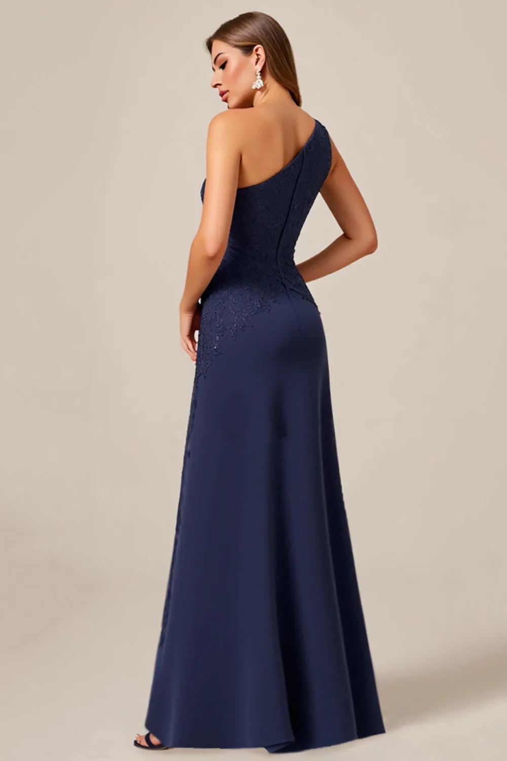 Navy A Line One Shoulder Long Mother of the Bride Dress with Lace sold by Zapaka product image thumbnail 2