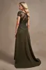 Olive Satin Asymmetrical High Low Mother of the Bride Dress sold by Zapaka