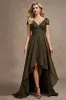 Olive Satin Asymmetrical High Low Mother of the Bride Dress sold by Zapaka