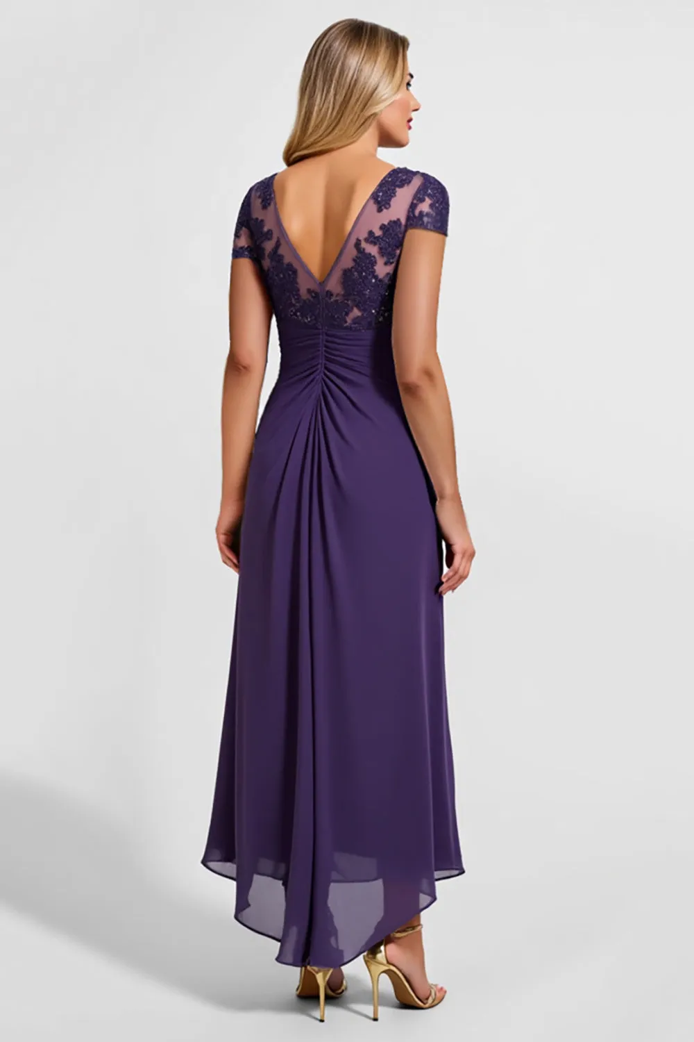 Sparkly Purple Chiffon Long Mother of the Bride Dress with Lace sold by Zapaka product image thumbnail 2