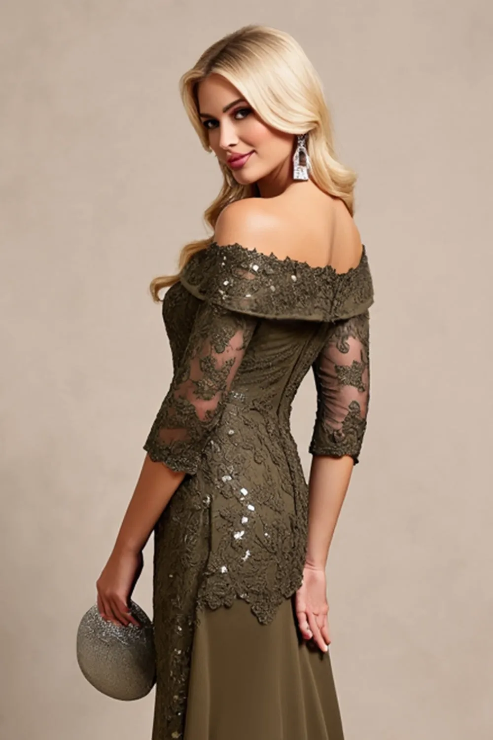 Olive Mermaid Off the Shoulder Long Mother of the Bride Dress sold by Zapaka product image thumbnail 3