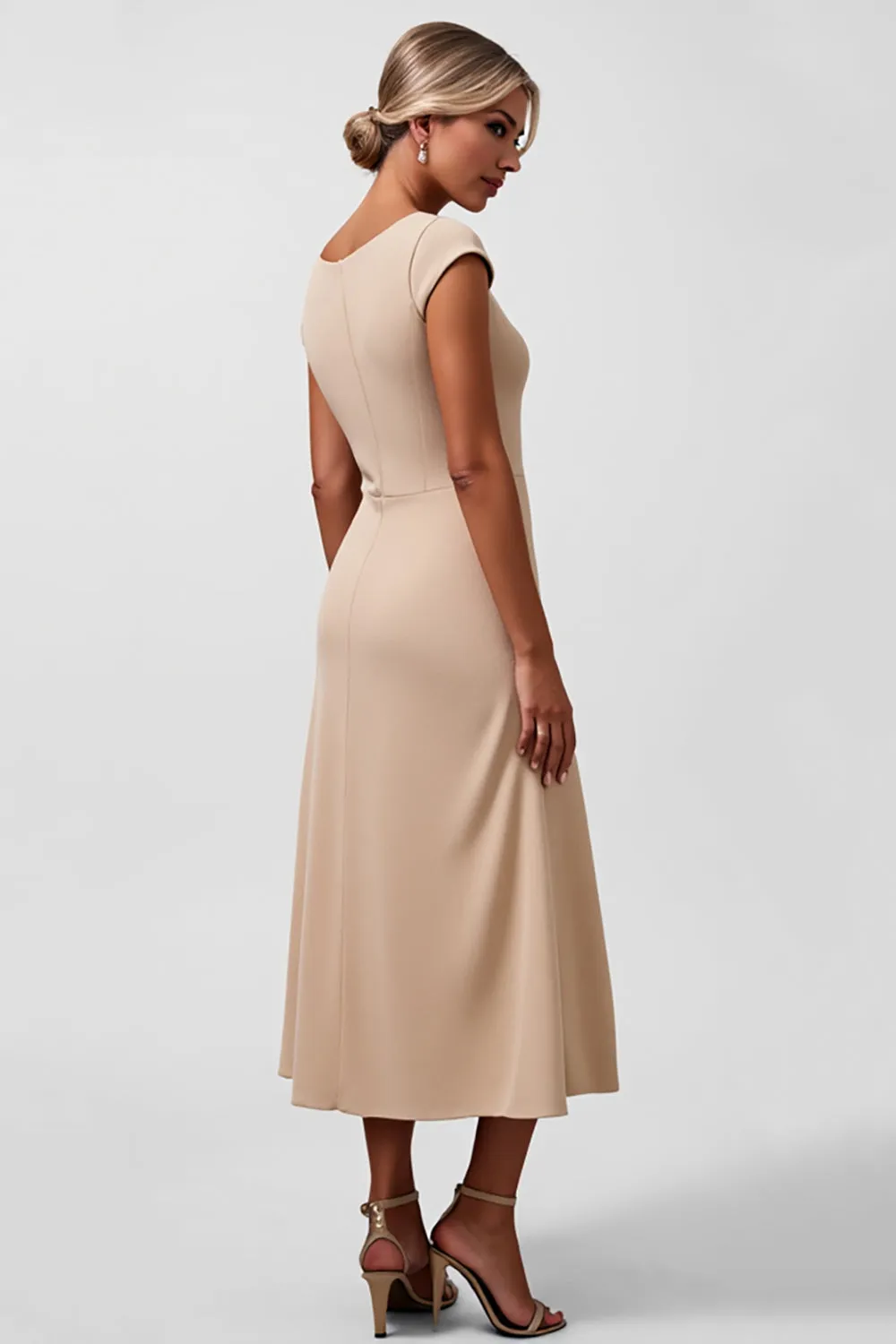 Champagne Satin Tea Length Mother of the Bride Dress with Ruffles sold by Zapaka product image thumbnail 2