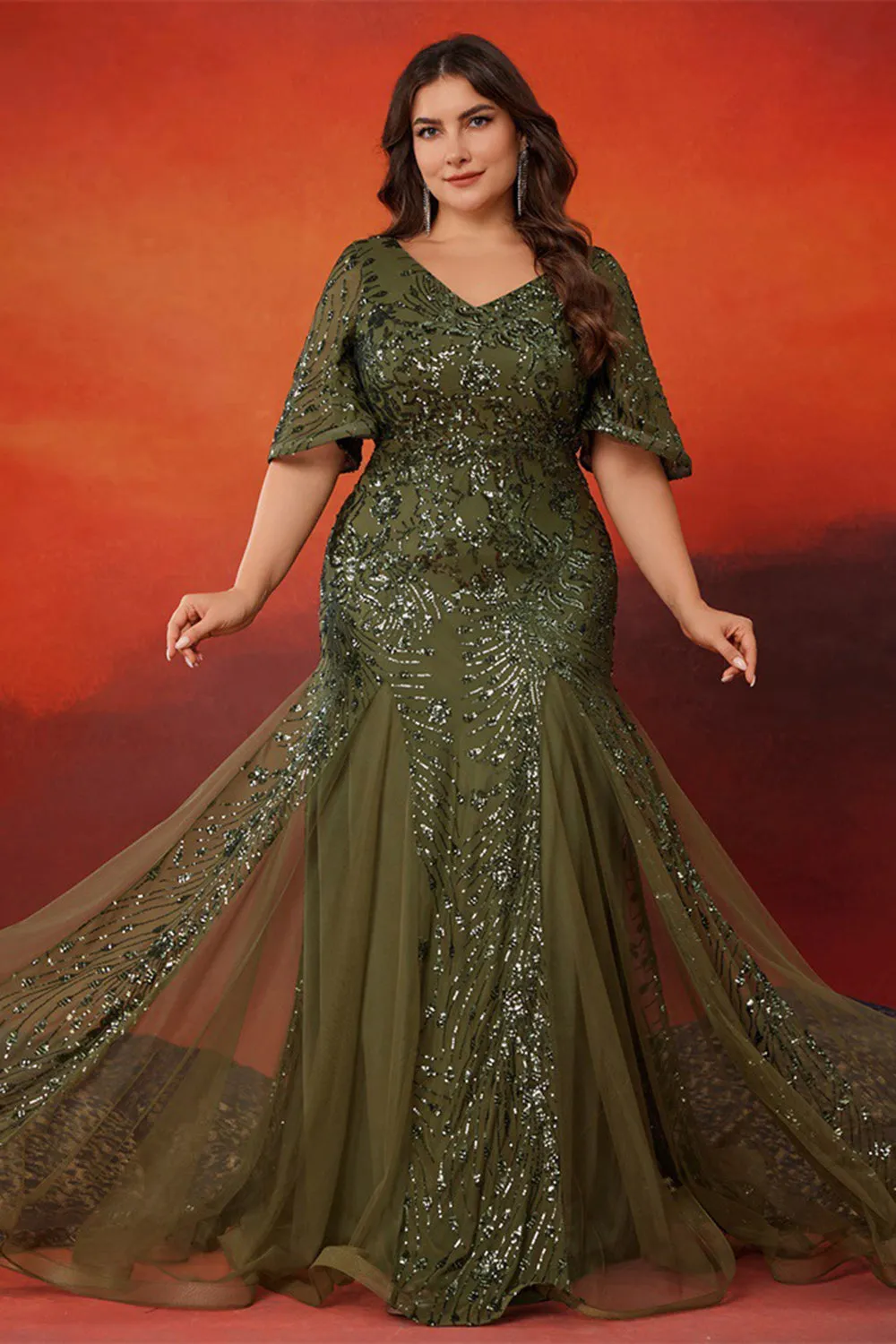 Sparkly Olive Mermaid Tulle Long Mother of the Bride Dress sold by Zapaka product image thumbnail 4
