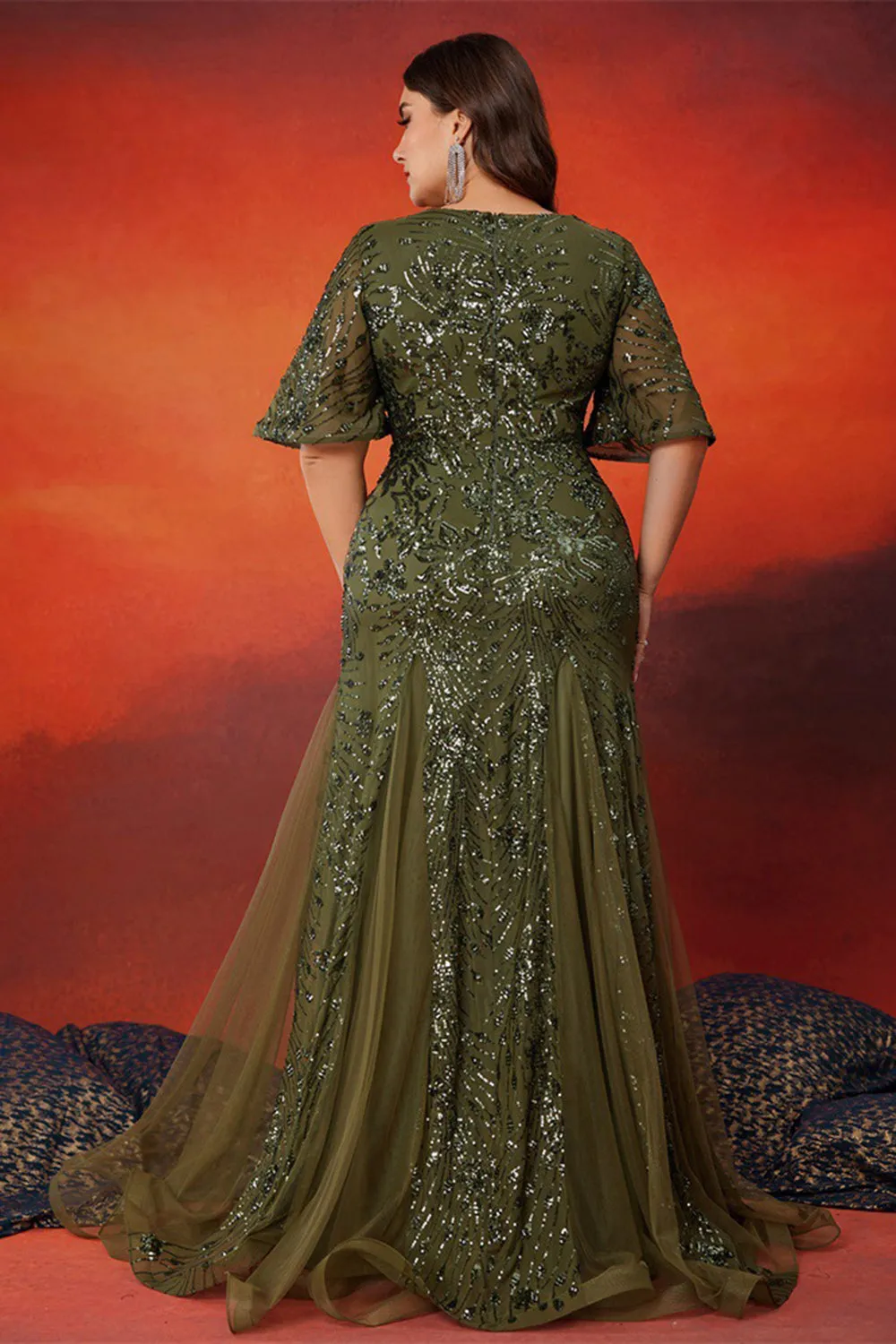 Sparkly Olive Mermaid Tulle Long Mother of the Bride Dress sold by Zapaka product image thumbnail 2