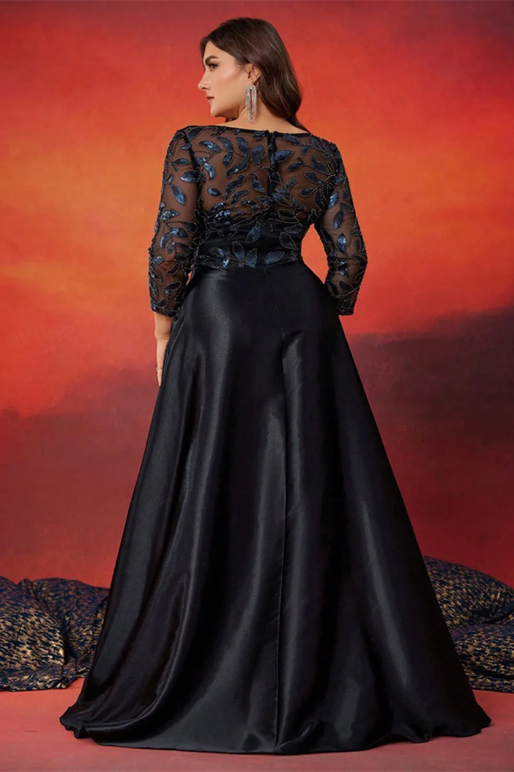 Black A Line Plus Size Long Mother Of The Bride Dress sold by Zapaka product image thumbnail 2