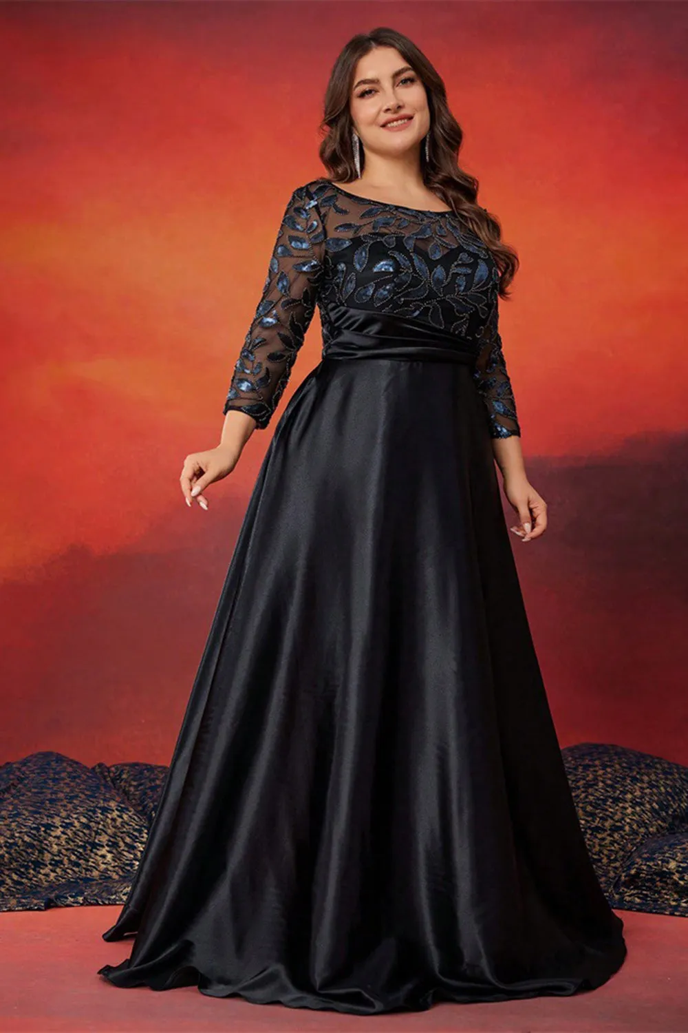 Black A Line Plus Size Long Mother Of The Bride Dress sold by Zapaka product image thumbnail 3