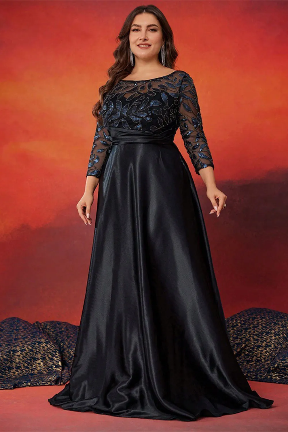 Black A Line Plus Size Long Mother Of The Bride Dress sold by Zapaka