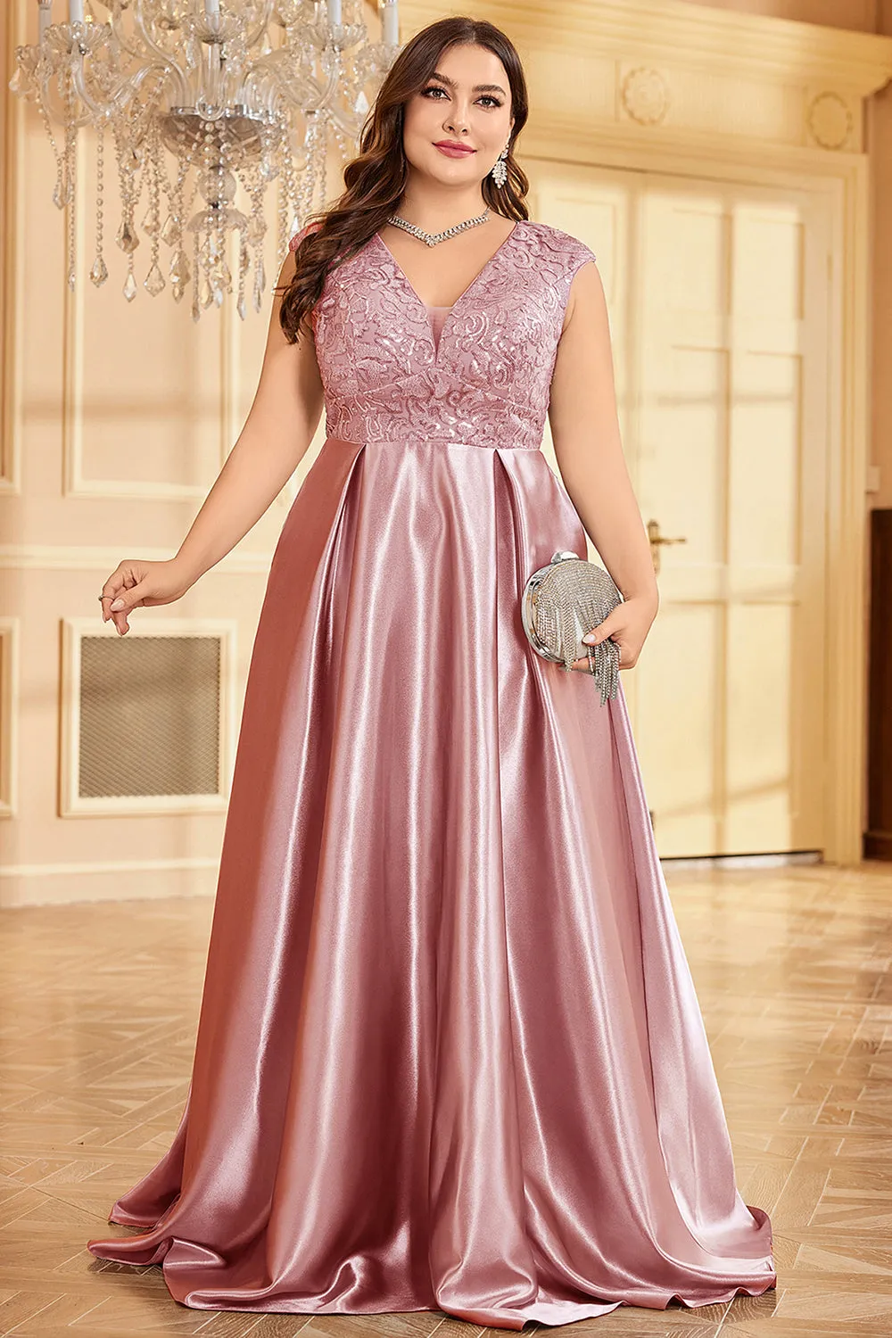Blush Pink Plus Size Satin Long Mother Of The Bride Dress sold by Zapaka product image thumbnail 4