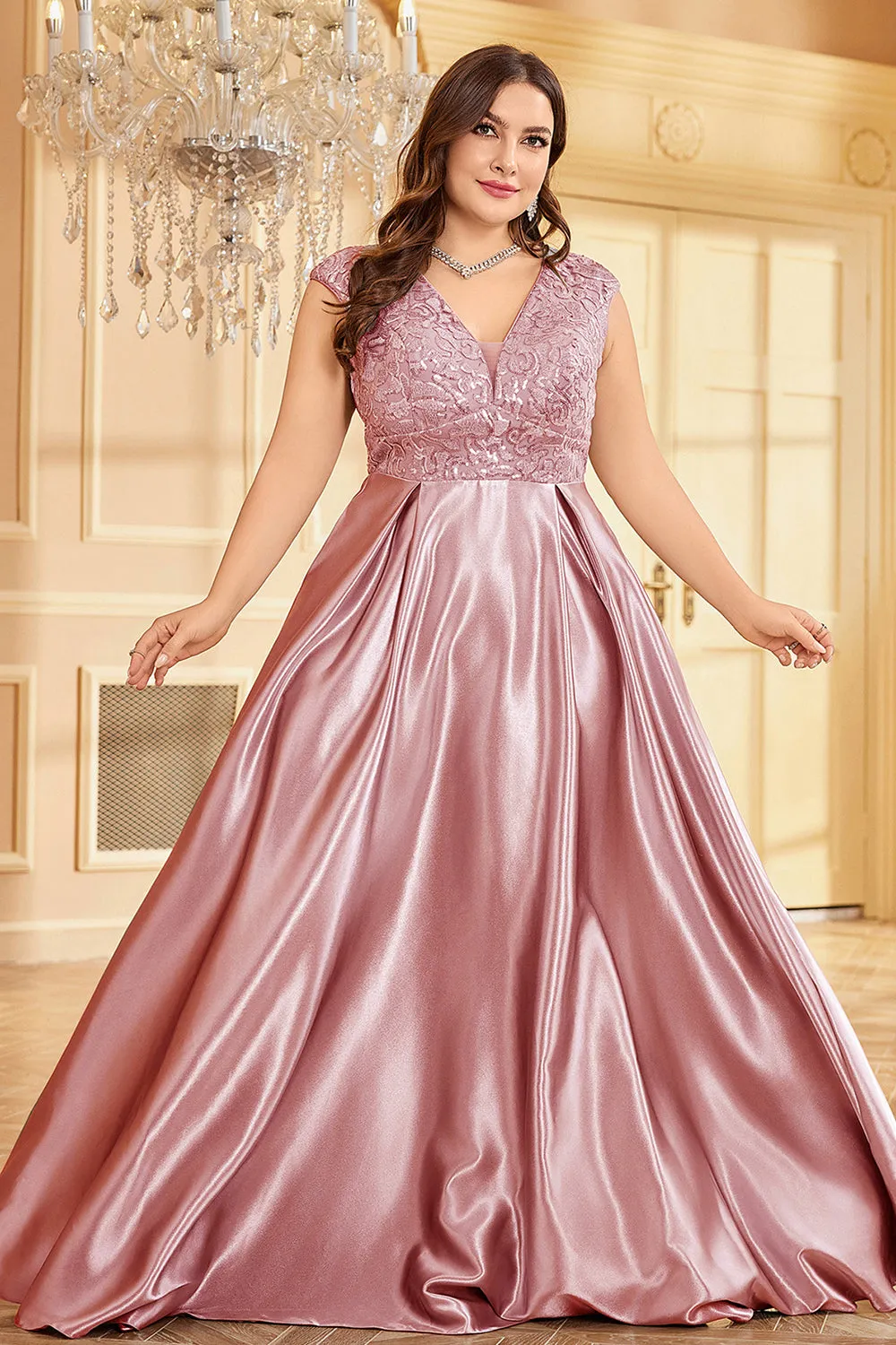 Blush Pink Plus Size Satin Long Mother Of The Bride Dress sold by Zapaka