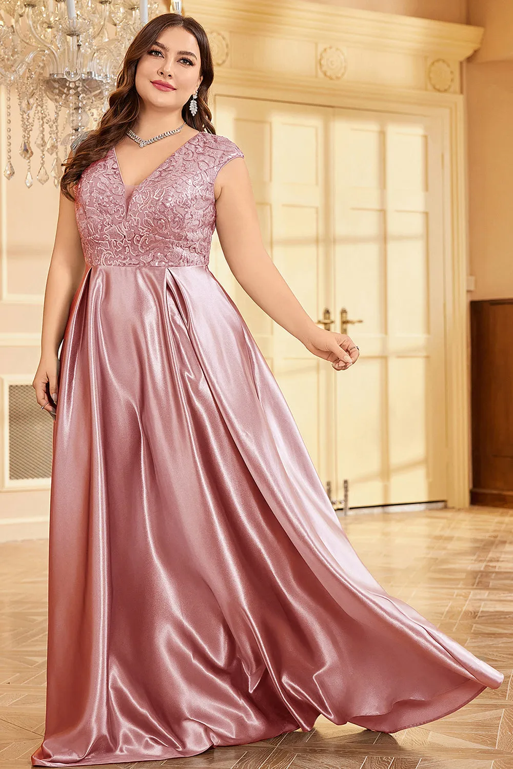 Blush Pink Plus Size Satin Long Mother Of The Bride Dress sold by Zapaka product image thumbnail 5