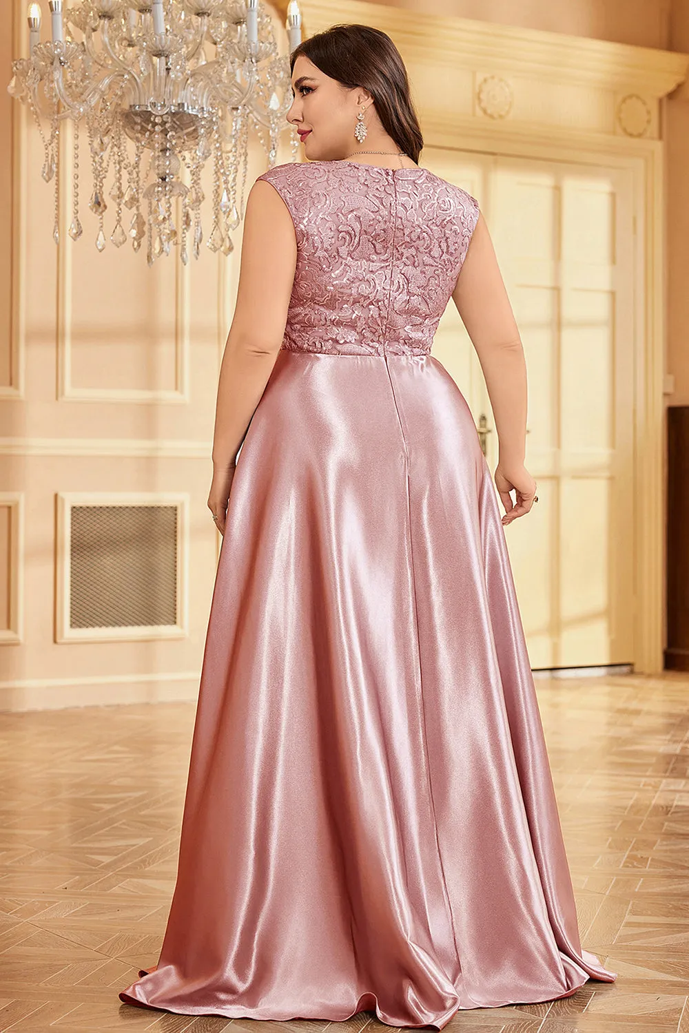 Blush Pink Plus Size Satin Long Mother Of The Bride Dress sold by Zapaka product image thumbnail 2